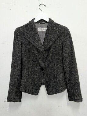 MAX MARA Dark Grey Wool Blend 1-Button Jacket Sz US 4